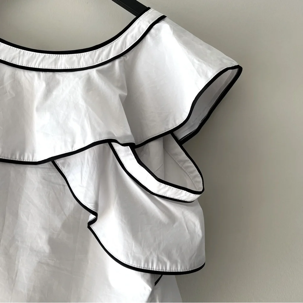 WHITE ONE SHOULDER RUFFLE TOP - Picture 3 of 6
